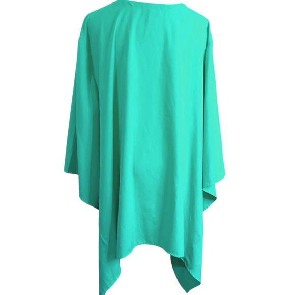 CATHERINES Turquoise Green Blouse Top Plus 3X Flowy Asymmetric Hem V-Neck Career - Picture 8 of 9